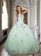 Lovely Really Puffy Applique and Beaded Apple Green 15th Birthday Dresses