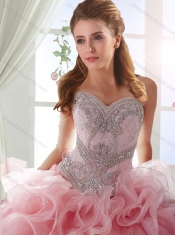 Lovely Rolling Flowers Brush Train Detachable Quinceanera Dresses in Turquoise