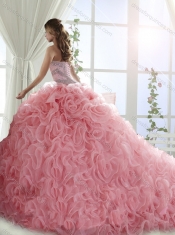 Lovely Rolling Flowers Brush Train Detachable Quinceanera Dresses in Turquoise