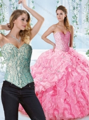 Lovely Rose Pink Detachable Quinceanera dresses with Beaded Bodice and Ruffles