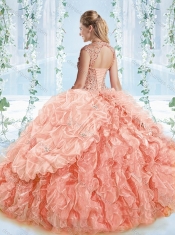 Lovely Rose Pink Detachable Quinceanera dresses with Beaded Bodice and Ruffles