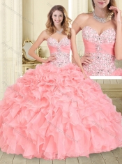 Luxurious Beaded and Ruffled Big Puffy Sweet 16 Dress in Watermelon Red