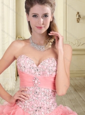 Luxurious Beaded and Ruffled Big Puffy Sweet 16 Dress in Watermelon Red
