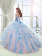 Luxurious Organza Beaded and Ruffled Discount Quinceanera Dresses in Baby Pink and Blue