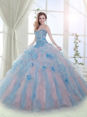 Luxurious Organza Beaded and Ruffled Discount Quinceanera Dresses in Baby Pink and Blue