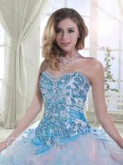 Luxurious Organza Beaded and Ruffled Discount Quinceanera Dresses in Baby Pink and Blue
