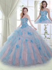 Luxurious Organza Beaded and Ruffled Discount Quinceanera Dresses in Baby Pink and Blue