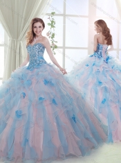 Luxurious Organza Beaded and Ruffled Discount Quinceanera Dresses in Baby Pink and Blue