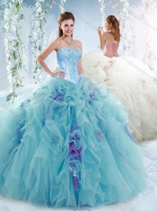 Luxurious Visible Boning Aquamarine Detachable Quinceanera Dresses with Beading