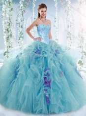 Luxurious Visible Boning Aquamarine Detachable Quinceanera Dresses with Beading