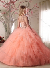 Modern Beaded Bodice and Ruffled Champagne Quinceanera Dress in Organza