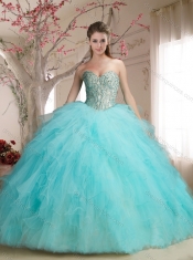 Modern Beaded Bodice and Ruffled Champagne Quinceanera Dress in Organza