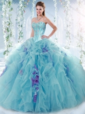 Modern Visible Boning Big Puffy  Discount Quinceanera Dresses in Aquamarine