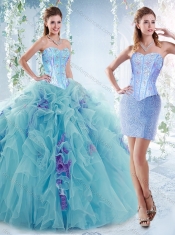 Modern Visible Boning Big Puffy  Discount Quinceanera Dresses in Aquamarine