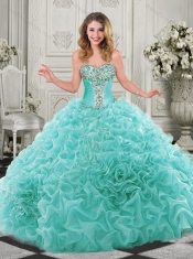 Modest Beaded Bodice and Ruffled Organza  Discount Quinceanera Dresses in Champagne