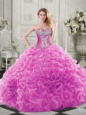 Modest Beaded Bodice and Ruffled Organza  Discount Quinceanera Dresses in Champagne
