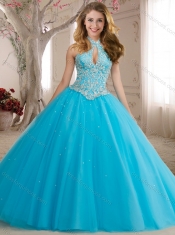 Modest Cutout Bust Beaded Decorated High Neck Hot Pink Quinceanera Dress