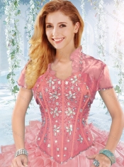 Modest Visible Boning Organza Detachable Quinceanera dresses with Beaded Bodice