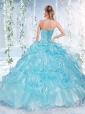 Modest Visible Boning Organza Detachable Quinceanera dresses with Beaded Bodice