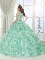Most Popular Beaded and Laced Bodice Ruffled Detachable Quinceanera Dresses in Apple Green