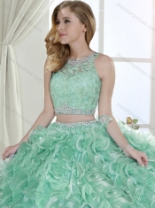 Most Popular Beaded and Laced Bodice Ruffled Detachable Quinceanera Dresses in Apple Green