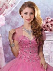 Most Popular Really Puffy Tulle Rose Pink Sweet 16 Dress with Beading