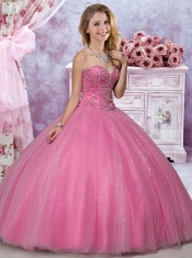 Most Popular Really Puffy Tulle Rose Pink Sweet 16 Dress with Beading