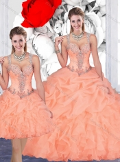 Most Popular See Through Back Beaded and Bubble Detachable Quinceanera Dresses in Organza