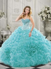 New Arrivals Organza Ruffled Champagne Discount Quinceanera Dresses with Colorful Beading