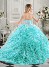 New Arrivals Organza Ruffled Champagne Discount Quinceanera Dresses with Colorful Beading