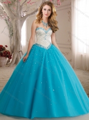 New Arrivals Princess Beaded Bodice Tulle Discount Quinceanera Dresses in Teal