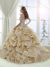 New Style Applique and Bubble Champagne Quinceanera Gown in Tulle and Taffeta