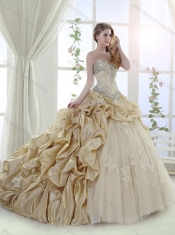 New Style Applique and Bubble Champagne Quinceanera Gown in Tulle and Taffeta