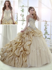 New Style Applique and Bubble Champagne Quinceanera Gown in Tulle and Taffeta