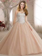 New Style Beaded Bodice Tulle 15th Birthday Dresses in Baby Blue