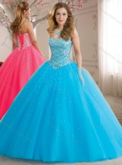 New Style Beaded Bodice Tulle 15th Birthday Dresses in Baby Blue