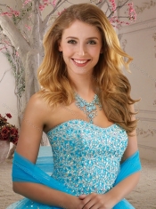 New Style Beaded Bodice Tulle 15th Birthday Dresses in Baby Blue