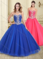 Perfect Puffy Skirt Royal Blue Tulle Quinceanera Dress with Beading