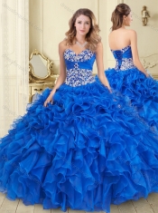 Popular Big Puffy Blue Quinceanera Dress with Beading and Ruffle