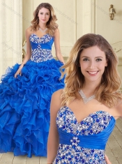Popular Big Puffy Blue Quinceanera Dress with Beading and Ruffle