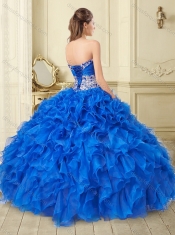 Popular Big Puffy Blue Quinceanera Dress with Beading and Ruffle