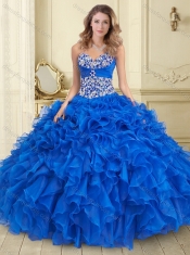 Popular Big Puffy Blue Quinceanera Dress with Beading and Ruffle