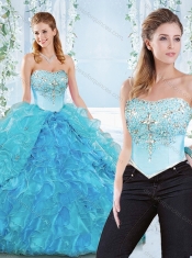 Popular Big Puffy Organza  Discount Quinceanera Dresses with Beading and Ruffles