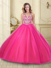 Popular Big Puffy See Through Hot Pink Quinceanera Dress with Beading