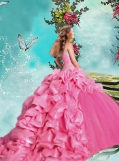 Popular Brush Train Beaded and Bubble Sweet 15th Birthday Dresses in Rose Pink
