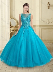 Popular See Through Tulle Bateau Sweet 16 Dress with Sequins