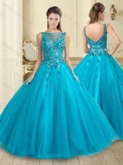 Popular See Through Tulle Bateau Sweet 16 Dress with Sequins