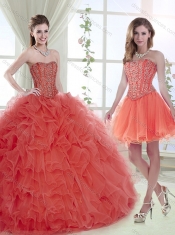 Pretty Big Puffy Brush Train Coral Red Quinceanera Dresses with Removable Shirts