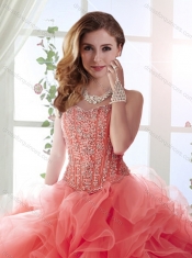 Pretty Big Puffy Brush Train Coral Red Quinceanera Dresses with Removable Shirts