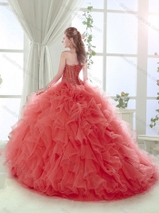 Pretty Big Puffy Brush Train Coral Red Quinceanera Dresses with Removable Shirts